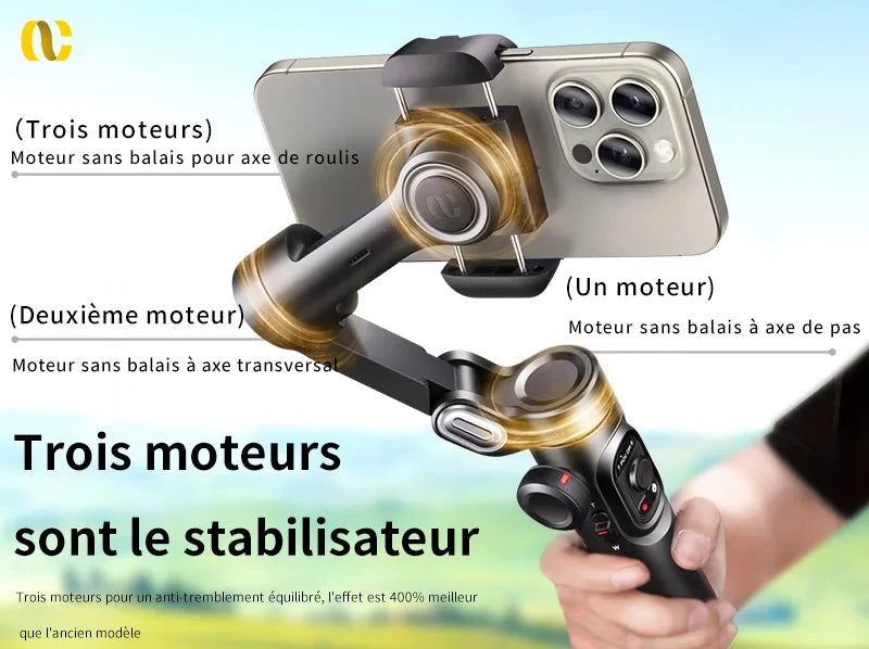 AOCHUAN - Stabilisateur de Cardan 3 Axes avec Lumière d'Appoint pour Smartphone pour vos Vlog et Tiktok