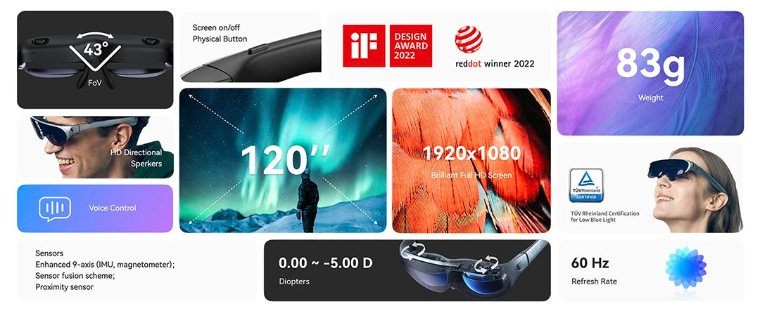 Rokid-Lunettes intelligentes Air AR, écran 120 ", OLED 1080P, affichage 43 °, FoV, 55PPD, pliable, jeu à domicile, dispositif de visualisation