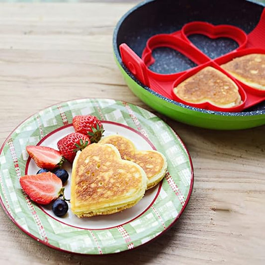 Moule à Pancakes et Œufs Silicone- Forme Ronde et Cœur, Outil de Cuisine Anti adhésif, Facile à Utiliser et à Nettoyer.