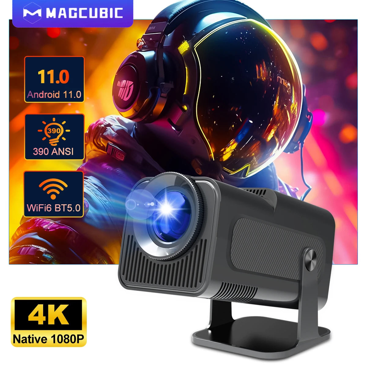 Mini Vidéo Projecteur Magcubic 4K Android 11  Native 1080P 390ANSI HY320 Dual Wifi6 BT5.0  portable